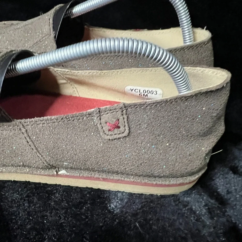 Twisted X‎ YCL0003 Girls 6 M Loafers Shoes Chocolate Shimmer Leather Slip On